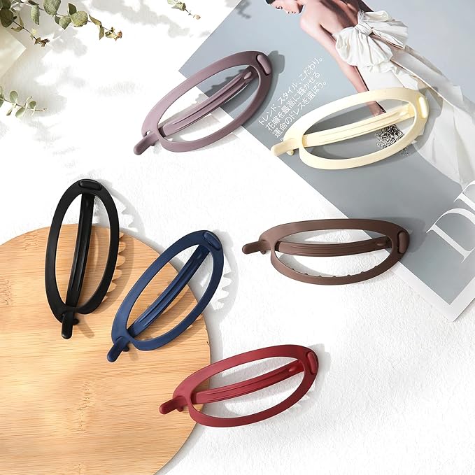 French Concord Hair Clips Claw - 6Pcs Side Slid Flat Hair Clips for Volume Strong Hold No Slip Grip Hair Claw Clips for Women Girls Thick Thin Hair (Matte Oval(Large, 4.7 inches))