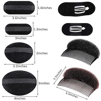 Bump It Up Volume Hair Base Set - Sponge Styling Insert, Braid Tool, Comb Clip, Bun Pad Accessories for Women Girls DIY Hairstyles (14)