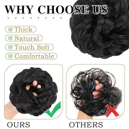 MORICA 1PCS Messy Hair Bun Hair Scrunchies Extension Curly Wavy Messy Bun Hair Synthetic Chignon Hairpieces for Women(Black)