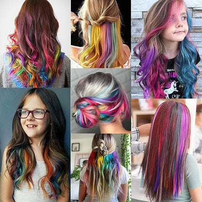 22 Pcs Colored Hair Extensions, Multi-colors Party Highlights Clip in Synthetic Hair Extensions 22 inch Rainbow Hairpieces for Girls Women Kids Favor Gift (Colorful Set)