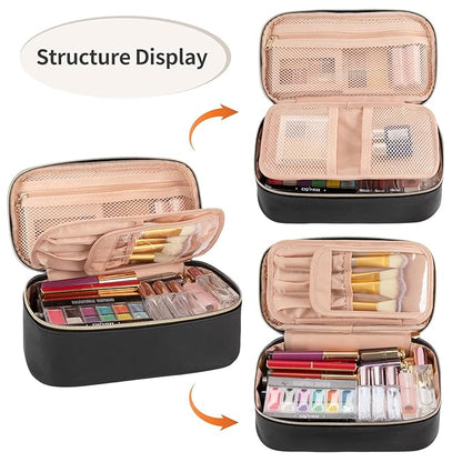 OCHEAL Small Cosmetic Bag,Portable Cute Travel Makeup Bag for Women and girls Makeup Brush Organizer cosmetics Pouch Bags-Black