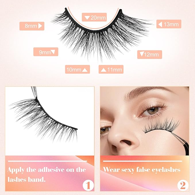 Newcally Half Lashes Mink Natural Cat Eye Wispy False Eyelashes 3D Volume Strip Fake Eyelashes Accent Corner 3/4 Eye Lashes DIY Cluster Faux Mink Half Eyelashes 14 Pairs