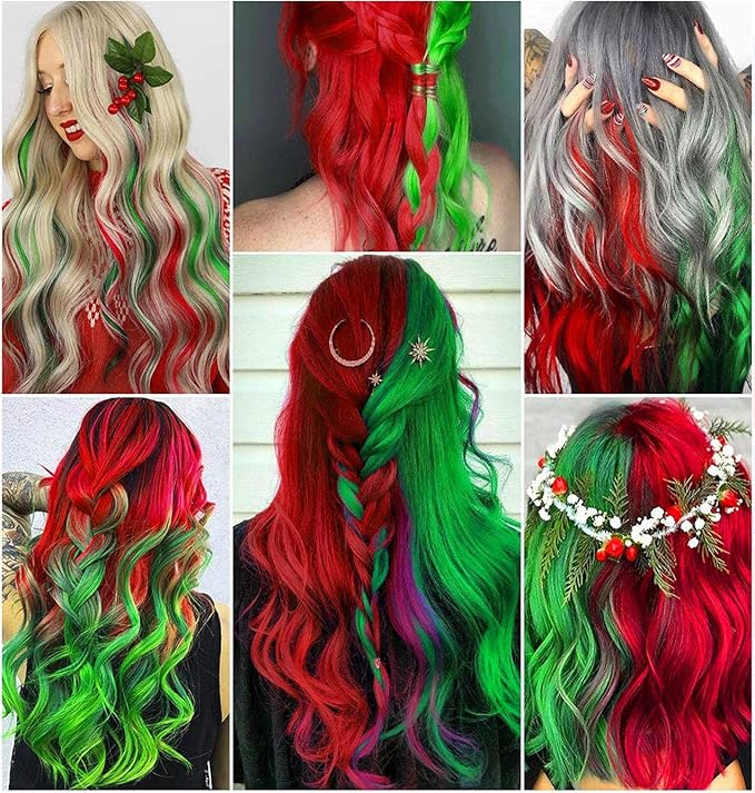 20 Inch Colored Hair Extensions Colored Hair Wig for Girls Straight Fashion Hairpieces Party Highlights 8 PCS (Red Green)