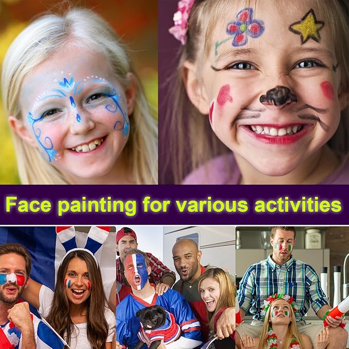 12 Color Glow in The Dark Face Paint Crayon Set,UV and Blacklight Makeup Neon Face and Body Painting for Kids Adults Mardi Gras Halloween BlackLight Birthday Masquerade Party Supplies (12 Multicolor)