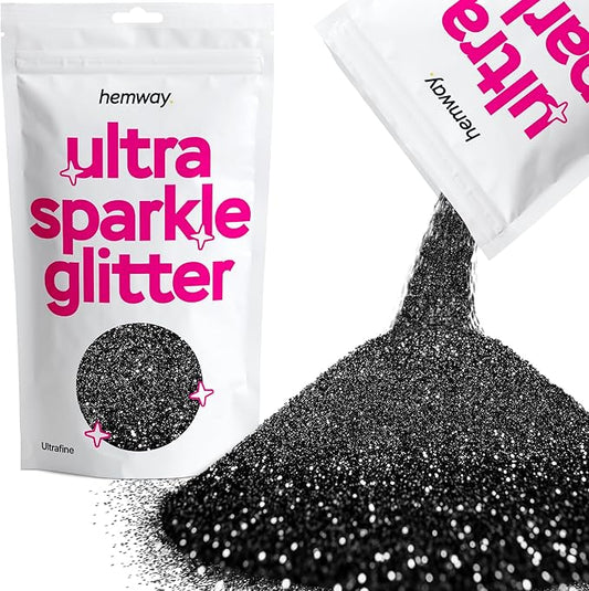 Hemway Premium Ultra Sparkle Glitter Multi Purpose Metallic Flake for Nail Art, Cosmetic Graded, Makeup, Festival, Party, Hair, Body and Eyes 100g / 3.5oz - Black