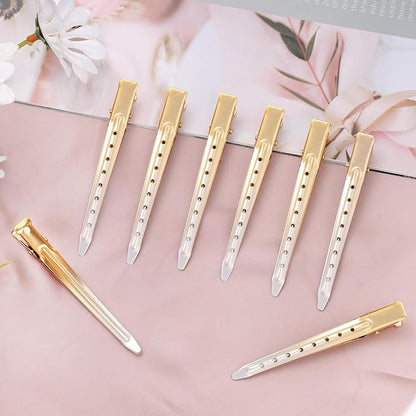 24 Packs Duck Bill Clips, Bantoye 3.35 Inches Rustproof Metal Alligator Curl Clips with Holes for Hair Styling, Hair Coloring, Matte Gradient Gold