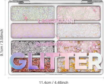 LANGMANNI 8 Colors Face & Body Glitter Palette - Holographic Changing Sparkling Mermaid Sequins for Women Girls Music Festival Party Rave Makeup(#A)