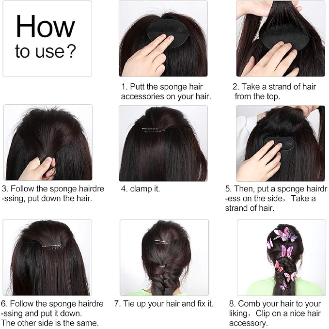 11 Pieces Hair Bump Sponge Volume Hair Bases Set Bump It Accessory for Volume Insert Styling Tools up Combs Clips Sponge Bun Updo Accessories for Women DIY Hairstyles(Black)