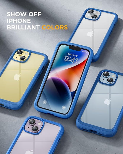 Miracase Glass Series Designed for iPhone 14 Case 6.1 inch, 2023 Upgrade Full-Body Clear Bumper Phone Case with Built-in 9H Tempered Glass Screen Protector and Camera Lens Protector,Blue