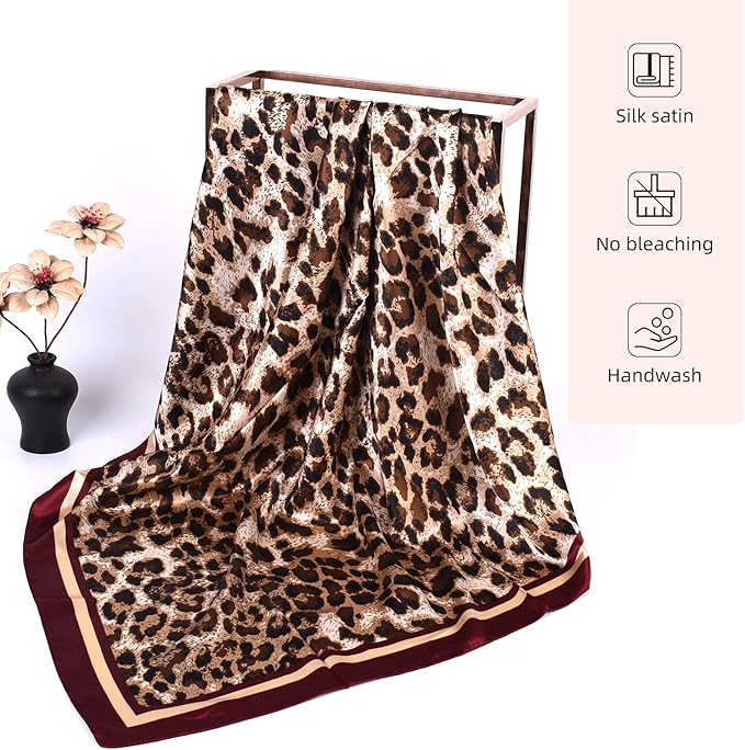 35 x 35 Women's Fashion Pattern Large Square Silk Like Hair Scarf Head Sleeping Wrap Satin Neck Bandana for Gift…