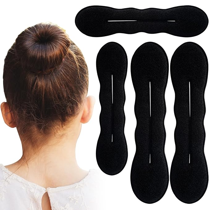 4pcs Hair Bun Maker for Women, Non-Slip Hair Bun Shaper Curler, Lazy Sponge Bun Updo Hair Styling Accessories for Long Thin Curly Straight Wavy Hair- Black