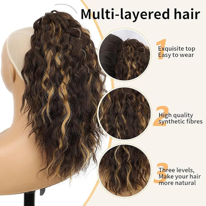 ORSUNCER Ponytail Extension 18" Curly Pony Tail Clip in Claw Ponytail Fluffy Natural Looking Synthetic Hairpiece for Women