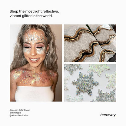 Hemway Premium Ultra Sparkle Glitter Multi Purpose Metallic Flake for Nail Art, Cosmetic Graded, Makeup, Festival, Party, Hair, Body and Eyes 100g / 3.5oz - White Iridescent