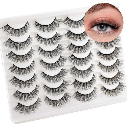 Newcally Lashes False Eyelashes Cat Eyes Wispy Natural Faux Mink Lashes 14 Pairs Pack Light Volume Short Fake Eye Lashes Multipack