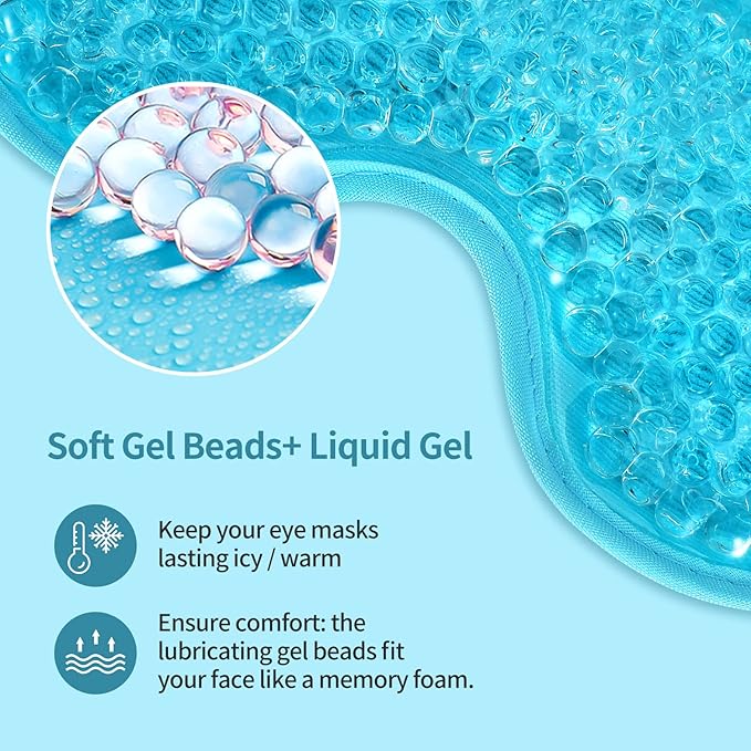 2PCS Reusable Hot Cold Therapy Eye Mask for Puffiness, Dark Circles, Eye Bags, Dry Eyes, Headaches, Migraines, Stress Relief - Cooling and Compress Gel Mask (Blue)