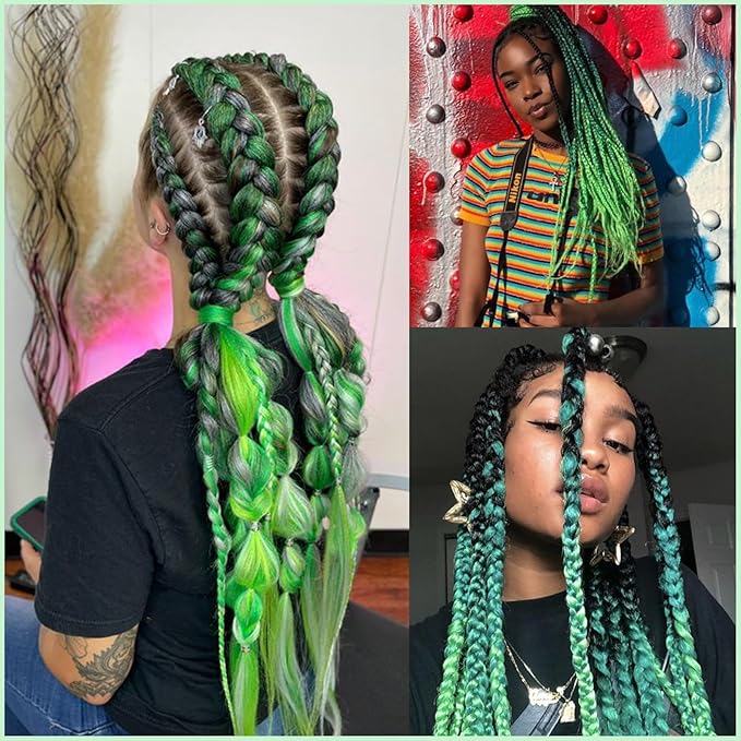 Ombre Green Pre stretched Braiding Hair 2 Packs Pre feathered Braid Hair Extensions 30 Inches Hair Braids
