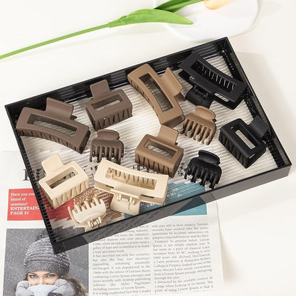 12 PCS Hair Clips for Women - 3 Styles Medium Small Claw Clips for Thin Thick Hair, Natural Color