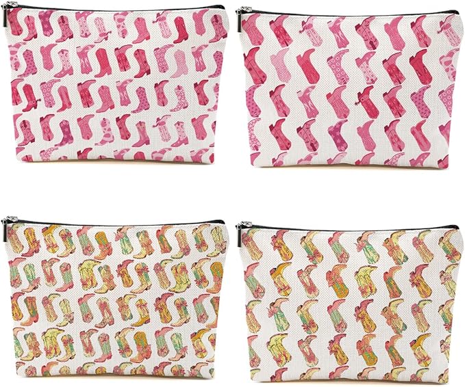 4PCS Western Makeup Bag Cowgirl Boots Cosmetic Bags for Women, Cowgirls Gifts for Women Girls Sisters Lady Boss Friends Birthday Gift, Western Stuff Toiletry Zipper Pouch Cowboy Boots Gifts