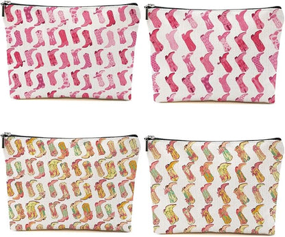 4PCS Western Makeup Bag Cowgirl Boots Cosmetic Bags for Women, Cowgirls Gifts for Women Girls Sisters Lady Boss Friends Birthday Gift, Western Stuff Toiletry Zipper Pouch Cowboy Boots Gifts