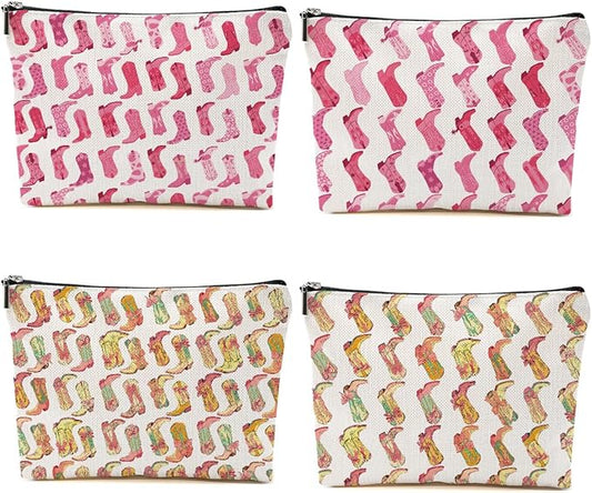 4PCS Western Makeup Bag Cowgirl Boots Cosmetic Bags for Women, Cowgirls Gifts for Women Girls Sisters Lady Boss Friends Birthday Gift, Western Stuff Toiletry Zipper Pouch Cowboy Boots Gifts