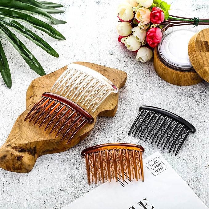 12 Pieces Plastic Teeth Hair Combs Tortoise Side Comb Hair Accessories(Black, Transparent, Dark Brown, Light Brown)