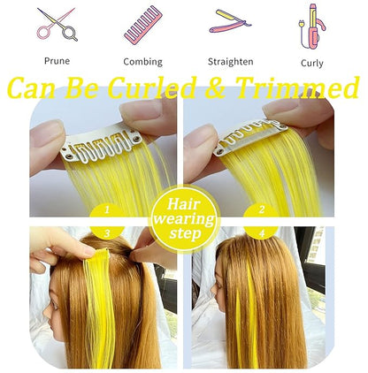 12 PCS Colored Hair Extensions, Multi-colors Hairpieces Party Highlights Clip in Synthetic Hair Extensions 20 Inch for Women and Girls (Red Orange Yellow)