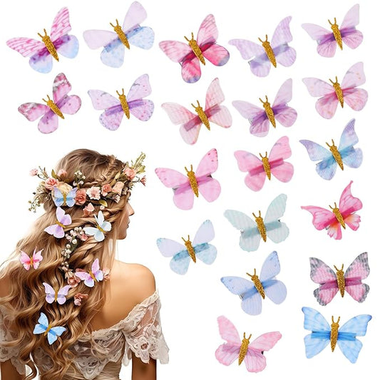 20 Pieces Butterfly Hair Accessories, Cute Butterfly Hair Clips Realistic Colorful Glitter Butterflies Clip Hheadband Net Yarn Small Butterflies Accessories Cute Headwear Gifts for Girls Women
