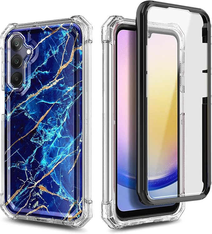 Designed for Galaxy A25 5G Case, Samsung A25 Phone Case with [Built-in Screen Protector], [16FT Military Grade Drop Tested] Full-Body Protective Shockproof Rugged Bumper Cover (Marble Sapphire)