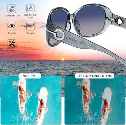 Joopin Big Womens Sunglasses Polarized Trendy Sun Glasses Large Rectangle UV Protection Rhinestone Sunnies