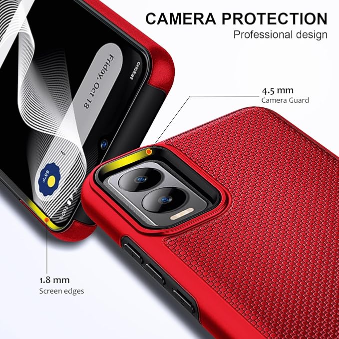 Designed for Cricket Debut S3 Phone Case (U572AC), AT&T Vista 2 (2024 U572AA) Case, [9FT Military Grade Drop Tested] Full-Body Protective Dual Layer Hybrid Shockproof Phone Case (Red)