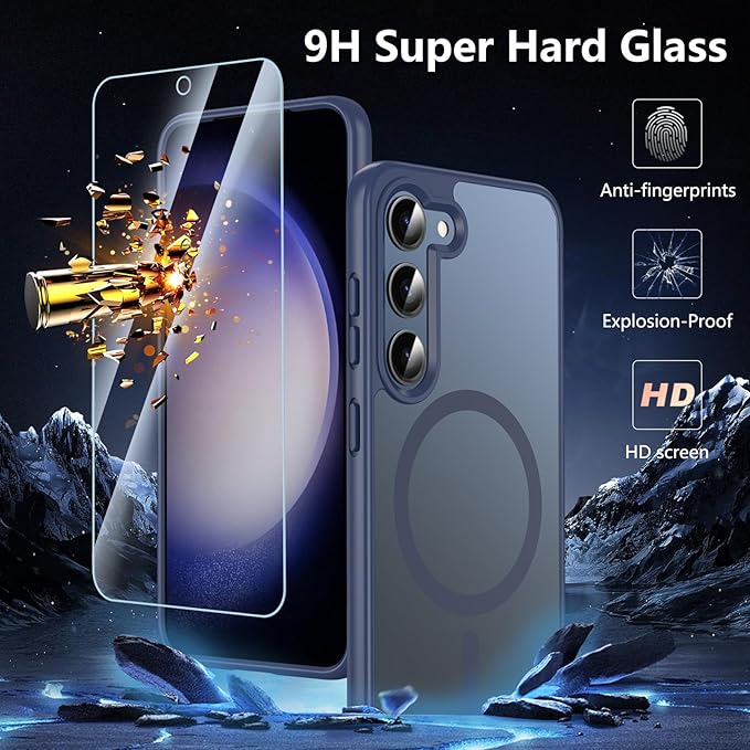 OWKEY for Galaxy S23 Case 6.1'', Magnetic Samsung Galaxy S23 Case for Magsafe with Screen Protector, [Military Grade Protection] Shockproof Phone Cover S23 Case Protective Case for Samsung S23, Blue