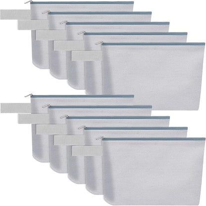 10 Pieces Cotton Canvas Makeup Bag with Bottom and Strap, Multi-Purpose Cosmetic Bag with Zipper Travel Toiletry Pouch, Blank DIY Craft Bag (Grey, M)