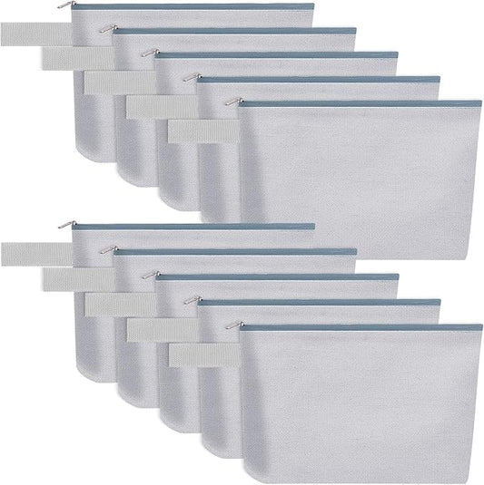 10 Pieces Cotton Canvas Makeup Bag with Bottom and Strap, Multi-Purpose Cosmetic Bag with Zipper Travel Toiletry Pouch, Blank DIY Craft Bag (Grey, M)
