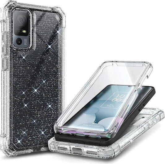 NZND Designed for TCL 40 XE 5G Case, TCL 40 X 5G with [Built-in Screen Protector], Full-Body Protective Shockproof Rugged Bumper Cover, Impact Resist Case (Crystal Glitter Clear)