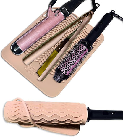 11" X 7.5" Large Size Heat Resistant Silicone Travel Mat for Hair Styling Tools, Hair Straighteners, Curling Irons, Flat Irons, Hot Iron Holster for Vanity Salon Pad Cover - Blush Pink
