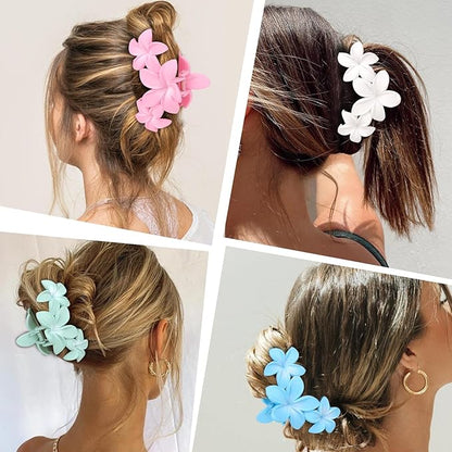 4PCS Cute Plumeria Flower Claw Hair Clips for Women - Large, Strong Hold Beach Hair Accessories for Thick Hair (Colorful)