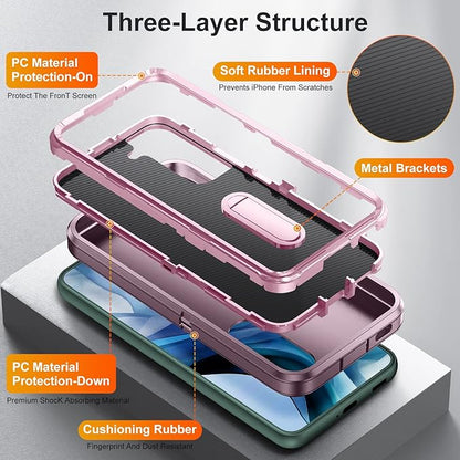 for Samsung Galaxy S22 Plus Case with Kickstand Case 3-Layer Military Grade Protective Case Cover Silicone Rugged Shockproof for Galaxy S22+ Plus Phone Case Purple+Pink