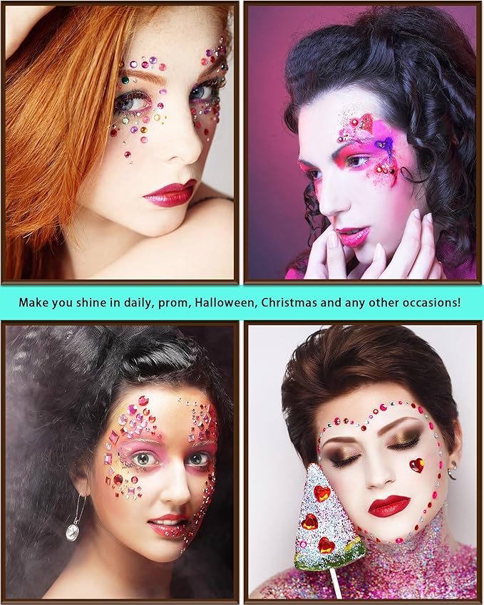 NIACONN 1760 Pcs Pink Hair Jewels Face Gems Stick on, Self Adhesive Glitter Rhinestones Stickers for Women Body Eyes Nails Festival Halloween Makeup & Crafts