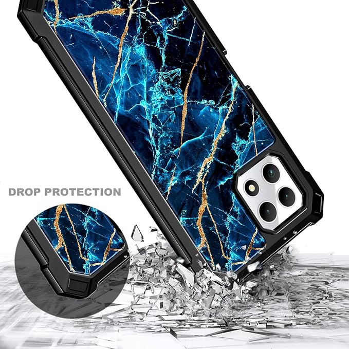 NZND Designed for T-Mobile REVVL 7 5G Phone Case with [Built-in Screen Protector], Full-Body Shockproof Protective Rugged Bumper Cover Case for REVVL 7 (Marble Design Sapphire)