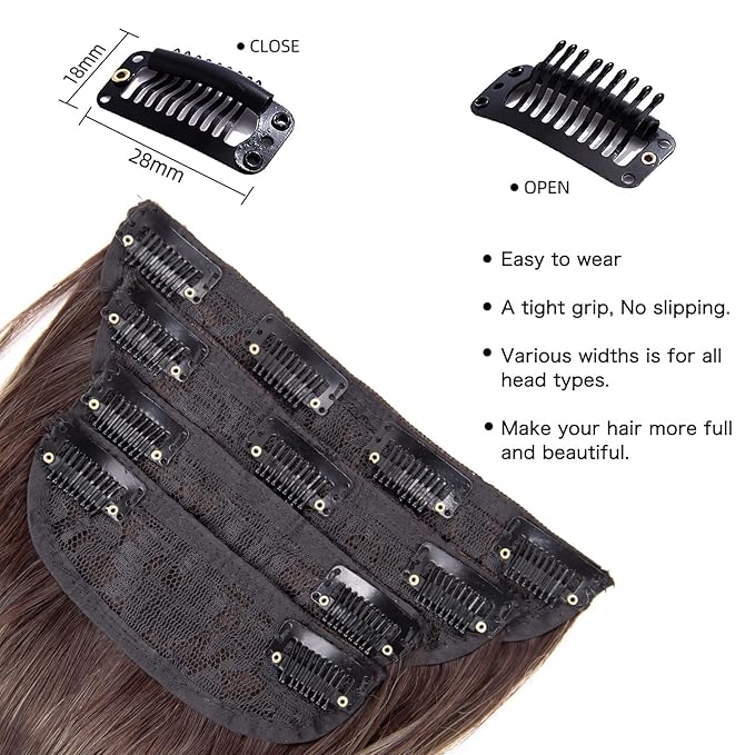 4PCS Clip in Hair Extensions 20 Inches Long Blonde Soft Wavy Clip in Synthetic Hair Extensions for Women (Ombre Chocolate Brown Mix Ash Blonde, R6/88#)