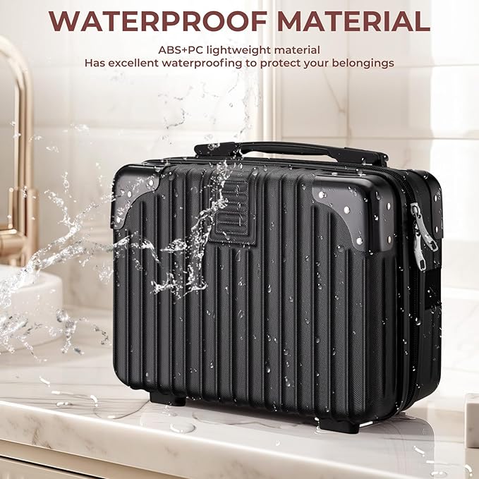 Noverlife 14 Inch Portable Hard Shell Cosmetic Travel Case, Mini Travel Hand Luggage with Elastic Band Travel Makeup Case, Small Makeup Carrying Suitcase for Train Cosmetic Bag Travel Camping - Black