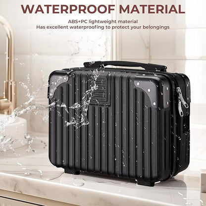Noverlife 14 Inch Portable Hard Shell Cosmetic Travel Case, Mini Travel Hand Luggage with Elastic Band Travel Makeup Case, Small Makeup Carrying Suitcase for Train Cosmetic Bag Travel Camping - Black