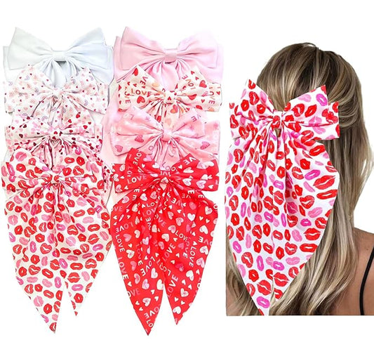 Mother's Day Hair Bows for Women Ribbon Bow Hair Clips with Long Tails Vintage Hair Accessories for Women Valentine Hair Bows Heart Hair Bow