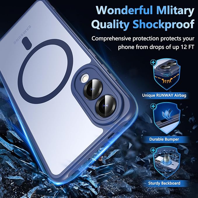 OWKEY for Samsung Galaxy S25 Edge Case 6.65'',Magnetic S25 Edge Case for Magsafe with Tempered Glass Screen, [Shockproof Military] Translucent Back Slim Bumper Cover Phone Case Galaxy s25 Edge,Blue