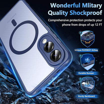 OWKEY for Samsung Galaxy S25 Edge Case 6.65'',Magnetic S25 Edge Case for Magsafe with Tempered Glass Screen, [Shockproof Military] Translucent Back Slim Bumper Cover Phone Case Galaxy s25 Edge,Blue