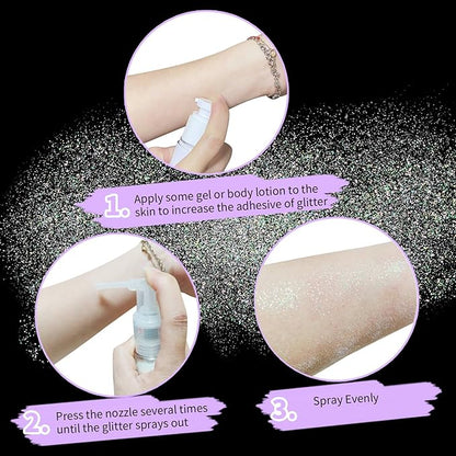 MEICOLY White Hair and Body Glitter Spray,Shinny Sparkle Glitter Spray for Clothes,Loose Shimmer Hairspray for Festival Rave Makeup/Stage Performance,Lightweight,25g/0.88OZ