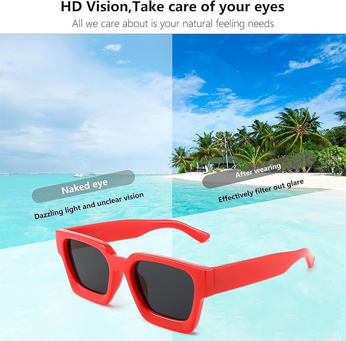 FEISEDY Retro 90s Square Sunglasses for Women Men Trendy Chunky Rectangle Sunglasses UV400 Protection B2385