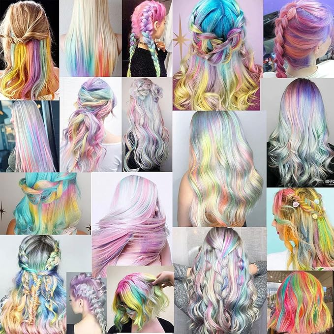 10 Pcs Colored Hair Extensions, Multi-colors Party Highlights Clip in Heat-Resistant Synthetic Hair Extensions 20 inch (Light Pink Sky Blue)