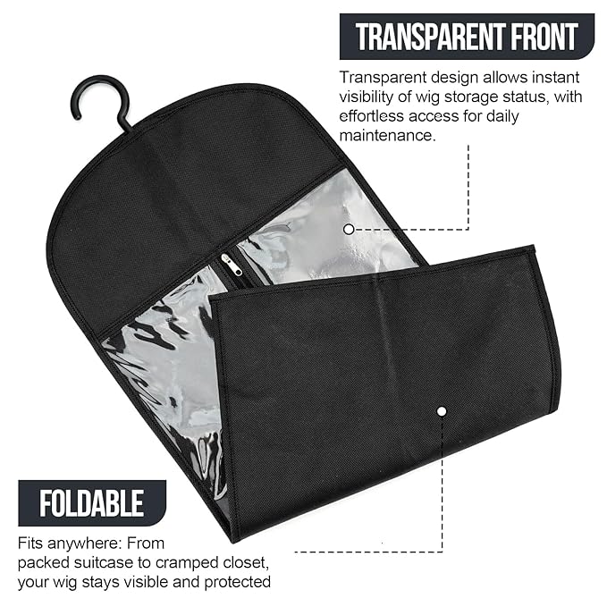 2PCS Wig Storage Bags with Hanger Hair Extension Holder Dust-proof Storage Organizer with Hook for Multiple Wigs Hair Extensions, wigs & accessories Holder Home Hair Salon Travel Use