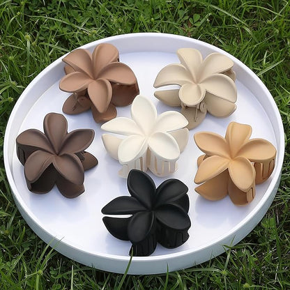 Hawaiian Plumeria Flower Claw Hair Clips - 6 Pcs Large for Thick Hair and Thin for Beach, Hair Accessories for Women and Girls - Khaki